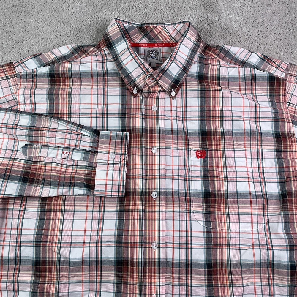 Cinch Shirt Mens XL White Orange Plaid Button Up Western Cowboy Rodeo